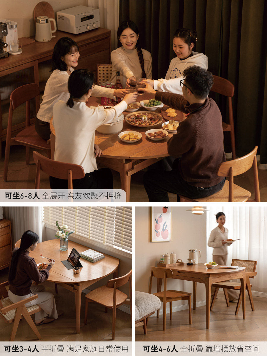 实木折叠餐桌中古樱桃木餐厅伸缩饭桌圆桌吃饭桌子